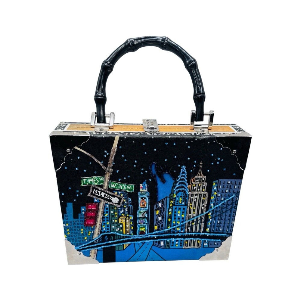 New York City Skyline Novelty Handbag Cigar Box Style Purse Beaded